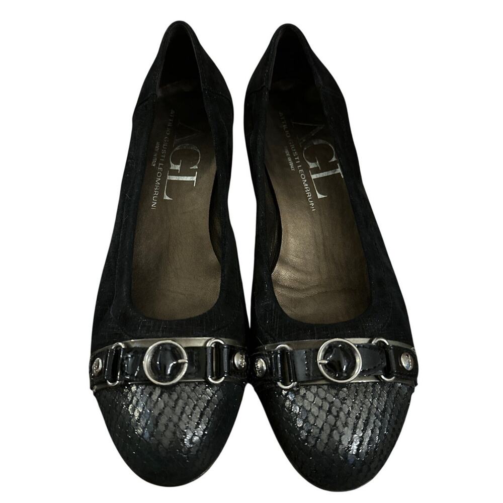 Women 39.5 AGL Attilio Giusti Leombruni Italy Black Ballet Wedge Shoes Flats - Picture 2 of 10